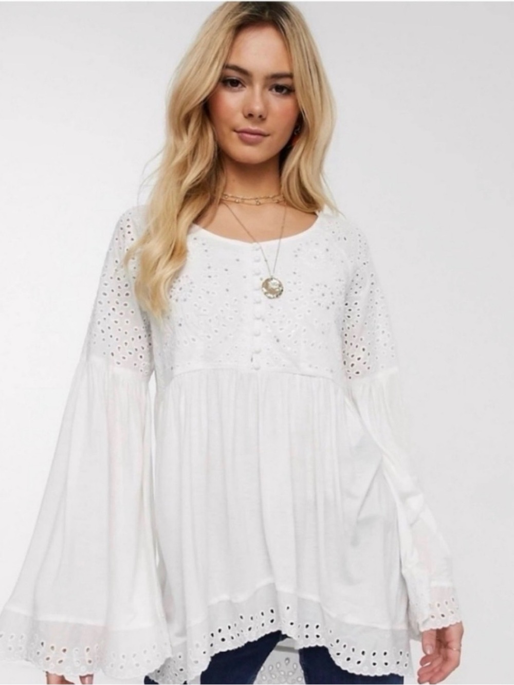 NWT $128 Free People Ivory Dreams Eyelet Tunic Size Medium